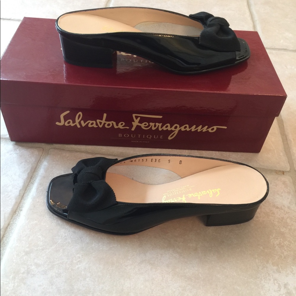 Authentic Ferragamo Patent Mules